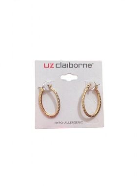 Liz Claiborne Gold Textured Oval Hoop Earrings